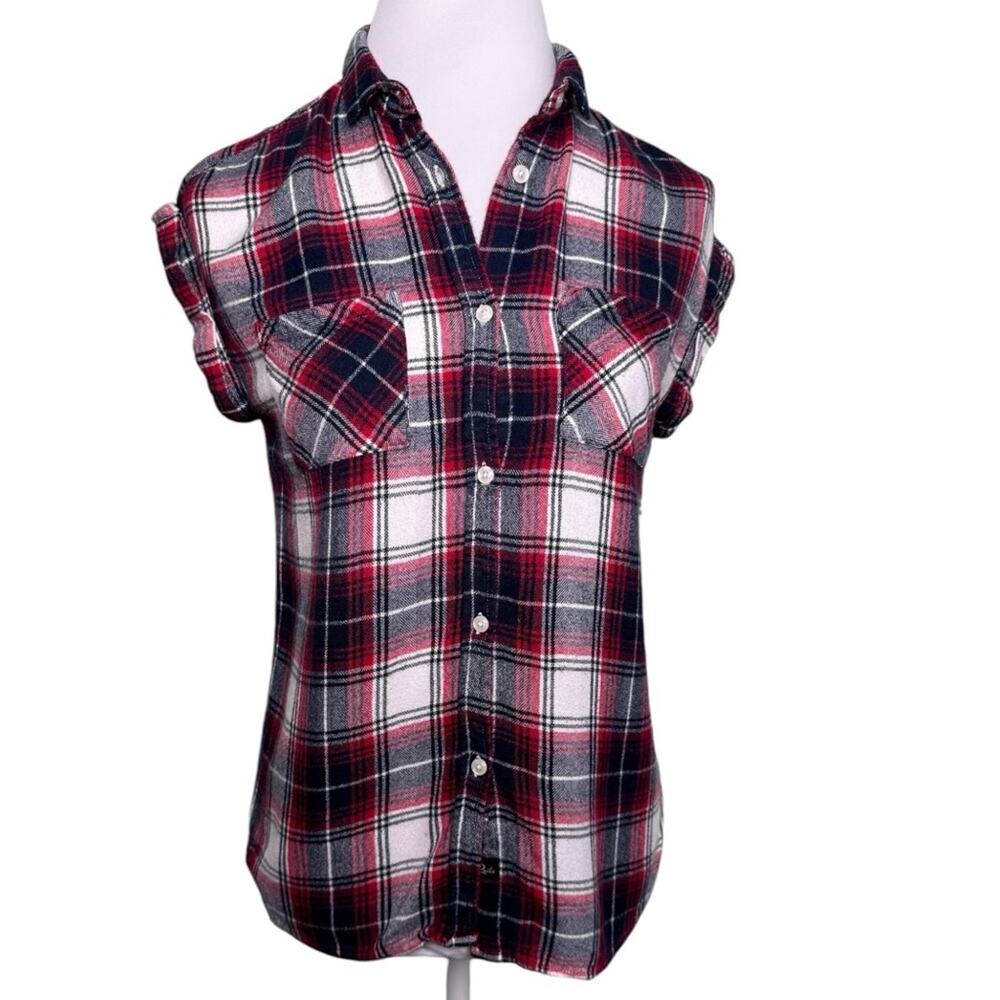 Rails Britt Plaid Flannel Cap Sleeve Shirt Top Size XS